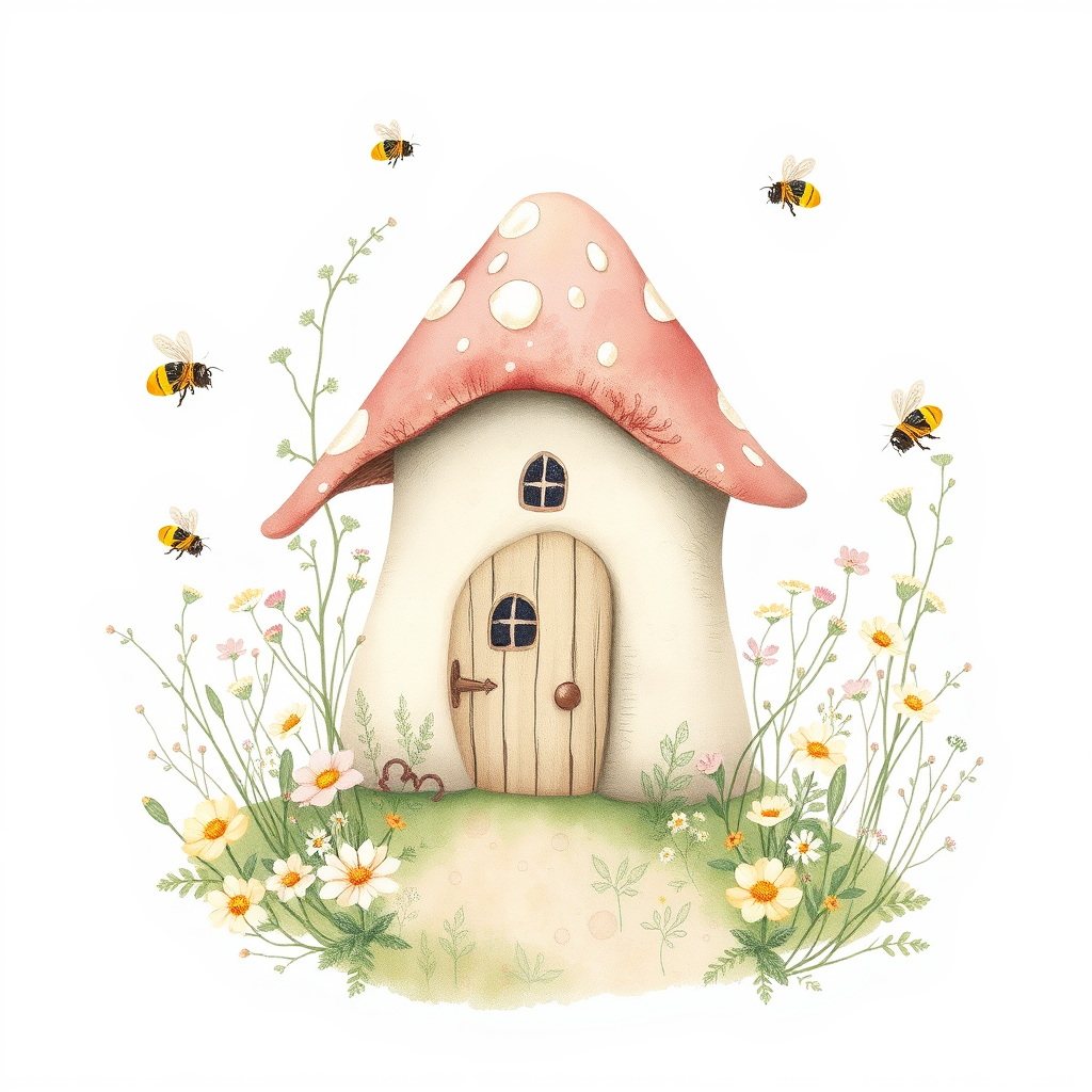 Cottagecore Mushroom Cottage Wildflower Illustration T-Shirt