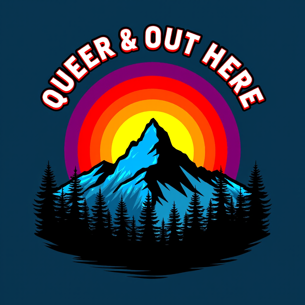 LGBTQ Hiking Hoodie | Queer & Out Here Rainbow Mountain Pride Tee