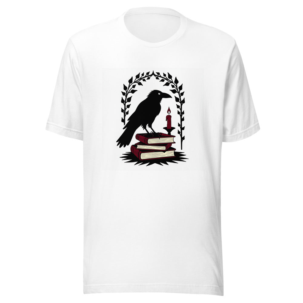 Dark Academia T-Shirt | Raven Books Candle Gothic Aesthetic Tee | Bookworm Gift | Scholar Vintage Library Art Shirt